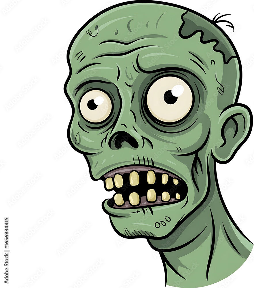 Fototapeta premium Cartoon Zombie Character with Green Skin and Rotting Teeth Looking Scary Illustration for Halloween Horror Theme