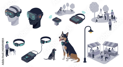 Isometric smart dog technology and interactive community scenes