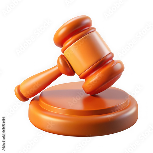 Stylized cartoonish judge's gavel and sounding block in 3d render for legal concepts