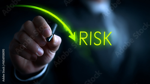 Wallpaper Mural Hand holding stylus drawing downward green arrow and risk text image Torontodigital.ca