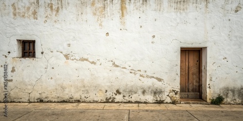 White Wall with Window and Wooden Door