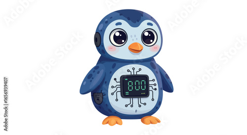 Cute robotic penguin with circuit belly and digital display