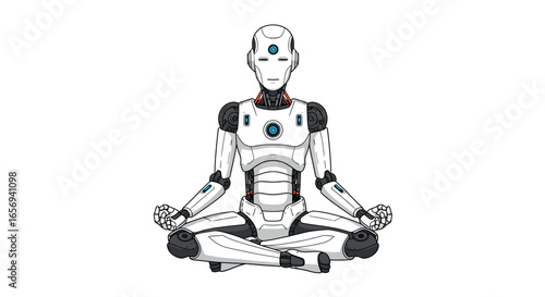 Futuristic robot meditating in yoga pose with technological harmony