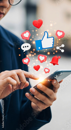 Social Media Engagement: Smartphone Connection and Floating Icons