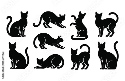 Collection of black cat silhouettes in various poses