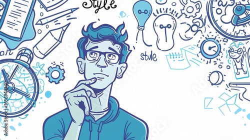 The cartoon image of a person thinking about a proposal writing campaign strategy should include the text 