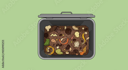 Composting food scraps sustainable waste management featuring food waste coffee grounds and fruit peels promoting eco-friendly practices in the kitchen.