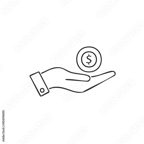 A hand offering a coin, symbolizing financial transactions and investment. The scene is simple and clean, perfect for business and finance related concepts