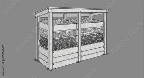 compost bin wooden structure for organic waste recycling in a garden setting promoting sustainability and eco-friendly practices for environmentally conscious gardening