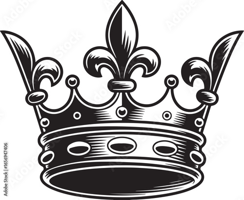 Ornate Royal Crown Vector Illustration with Fleur-de-lis and Gemstone Accents