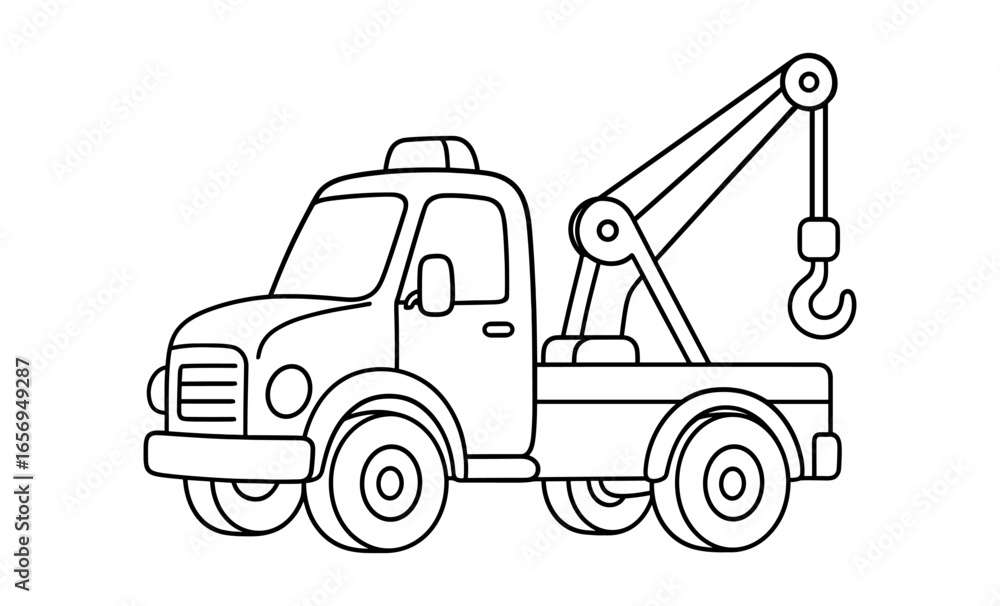 Naklejka premium Tow truck drawing in black and white outline
