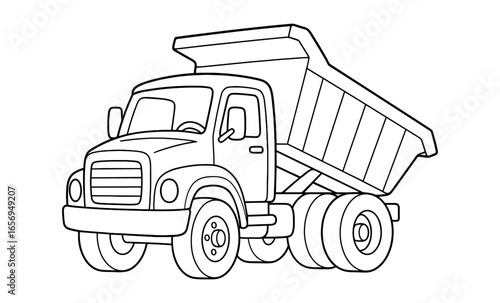Dump truck coloring page: outline of a cartoon construction vehicle for kids