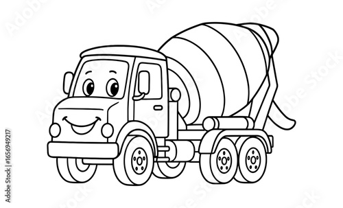Cute cartoon cement truck outline for kids' coloring books and educational materials