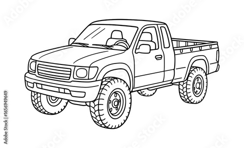 Pickup truck outline drawing for coloring pages and art projects