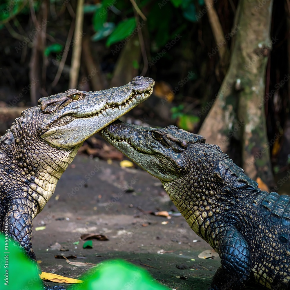 Fototapeta premium Crocodiles near each other in nature