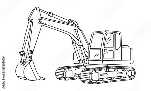 Detailed outline of construction excavator with heavy machinery focus