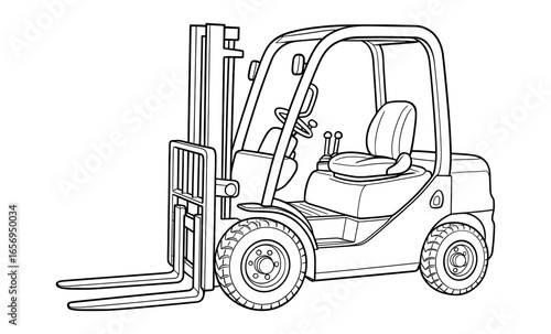 Detailed linear drawing of a forklift for industrial and logistic themes