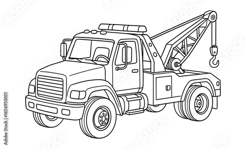 Detailed line art tow truck for coloring and design projects