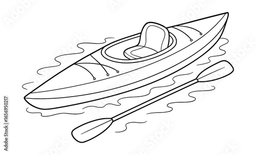 Outline of kayak and paddle in water with simple lines