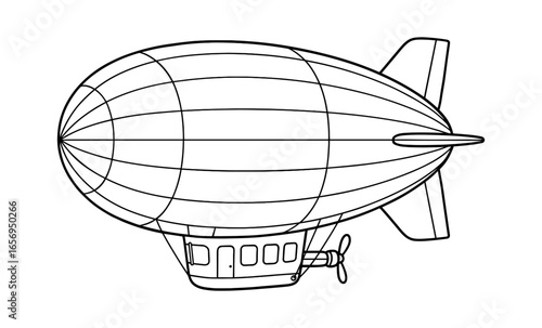 Airship outline drawing: classic blimp design in black and white line art