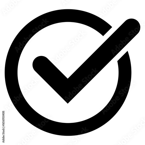 Schilderij op canvas Black check mark with partial circle, PNG with transparent background, minimal m
