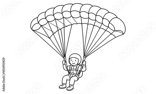 Parachuting adventure: coloring page of smiling child with parachute