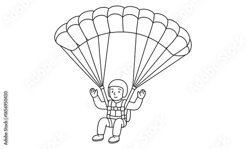 Parachuting adventure: cartoon style paratrooper with parachute outline