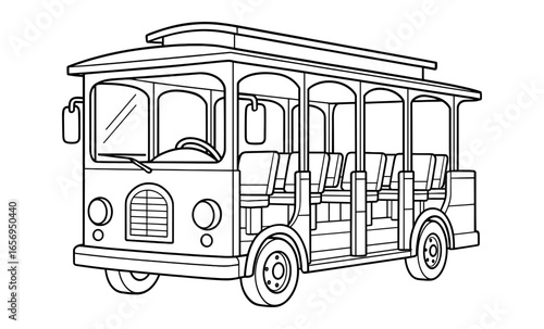 Classic trolley line art: detailed urban transport design for coloring pages