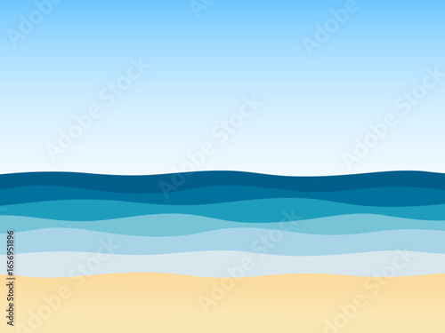Landscape with sea or ocean coastline. Wavy lines and beach background. Vector illustration.