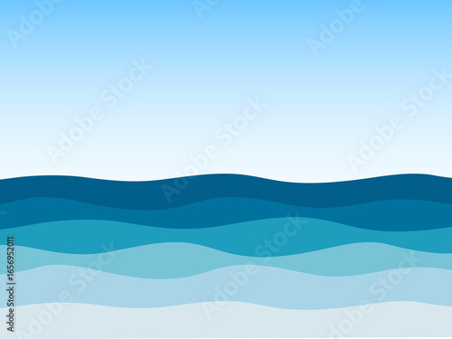 Sea or ocean coastline. Wavy water lines landscape background. Vector illustration.