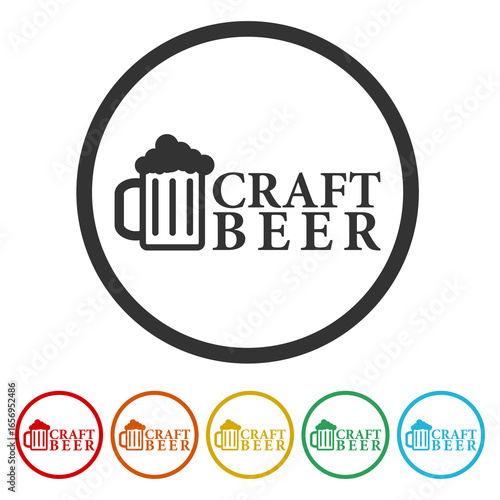 Craft beer logo icon. Set icons in color circle buttons