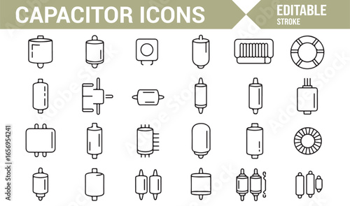 Editable Electronics Capacitor Icons for Technical Illustration Projects