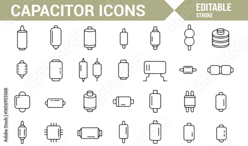 Minimalist Capacitor Icons Collection for Electrical Engineering
