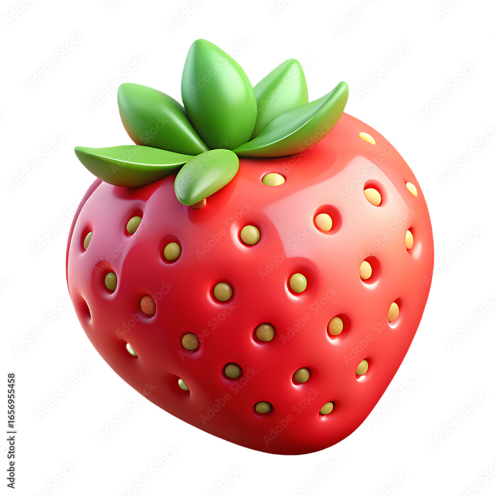 Obraz premium 3D Rendered Cartoon Strawberry with Green Leaves on a png Transparent Background fruit