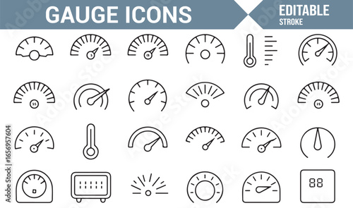 Technical Gauge and Thermometer Icon Set for Measurement and Monitoring Design