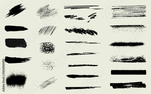 Hand Drawn Ink Brush Strokes Grunge Texture Set Vector Paint, Pencil, Marker Artistic Abstract Elements Collection