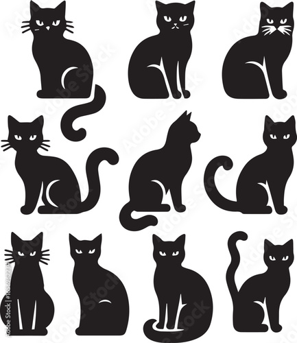 Black Cat Silhouettes Collection – Vector Set of Cat Shapes and Poses
