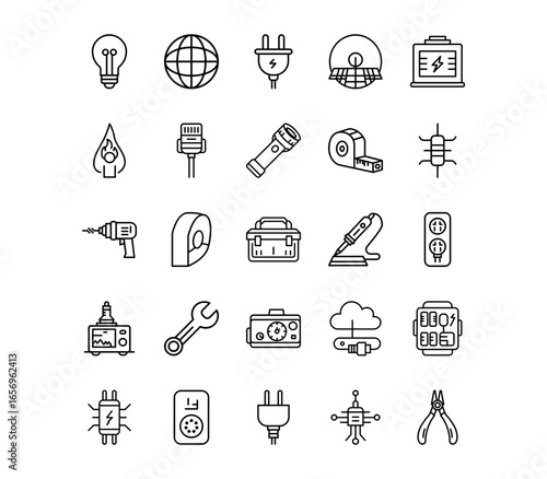 Electrician Tools Line Icons