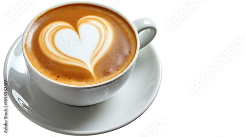 Ceramic coffee mug with heart shaped latte art foam on
