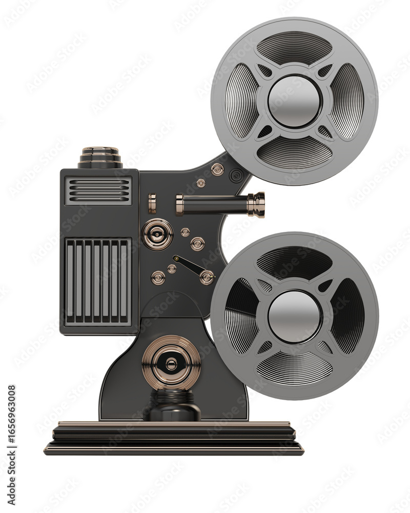 Naklejka premium Old movie projector isolated on transparent background. 3D illustration