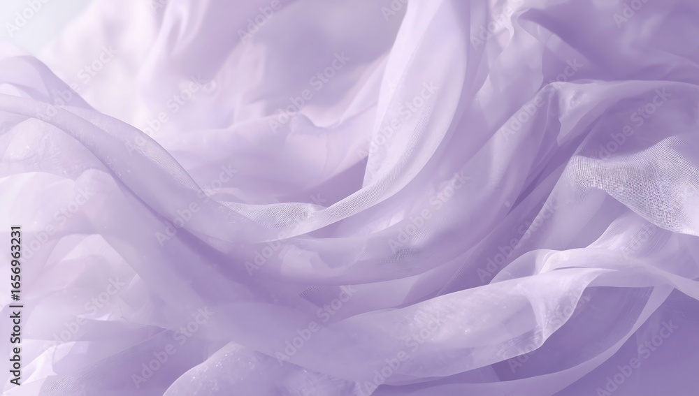 Obraz premium Closeup of a delicate and translucent purple chiffon fabric with soft waves and elegant curves, creating a luxurious and smooth texture