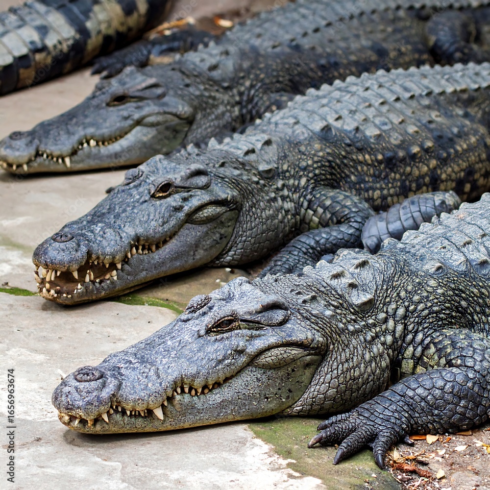 Fototapeta premium Crocodiles resting in a row