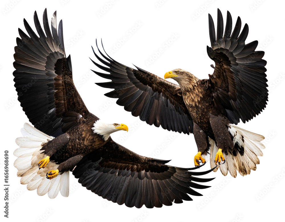 Obraz premium Dynamic Scene of Two Eagles Interacting with Wings Raised High