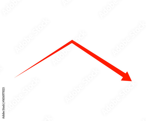 A sharp red arrow forms an angle, with one segment pointing upwards and the other sharply downwards, signifying a negative trend.