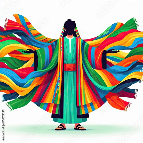 Joseph's coat of many colors illustration biblical story colorful vibrant design art