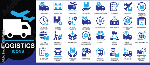 Logistics icons vector design, Supply chain management for goods delivery, Logistics is the systematic planning and coordination of the goods, data, resources and information.