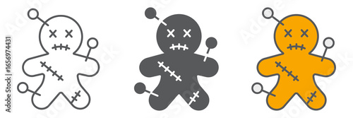 Voodoo doll icon collection, halloween, voodoo doll sign vector set graphics, editable stroke linear icon, eps 10