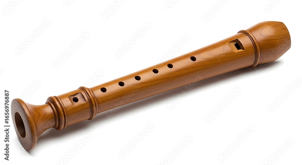 Fototapeta premium Wooden Recorder Flute Isolated on White Background