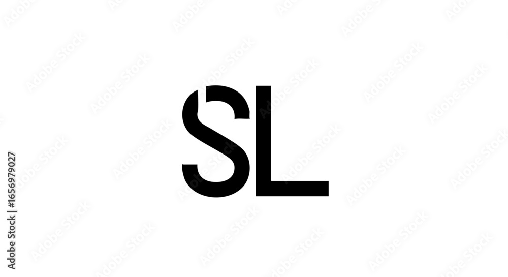 Bold black SL initial logo with a modern stencil cut on the letter S creating a unique and minimalist monogram design. Bold black SL initial logo with a modern stencil cut on the letter S creating a unique and minimalist monogram design.