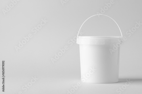 Plastic paint or food bucket tub container mockup on neutral background